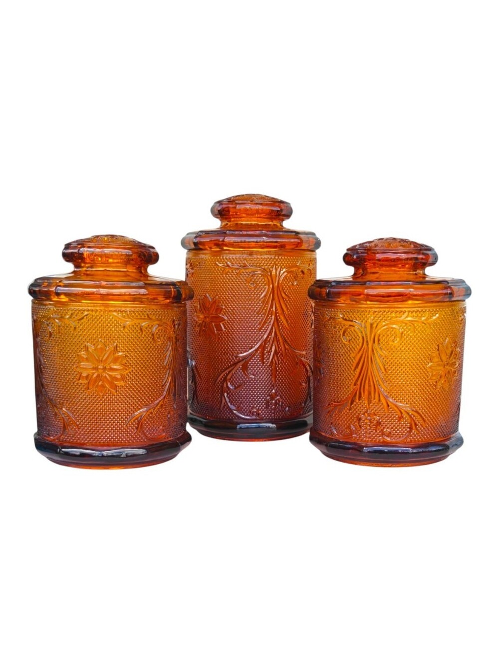 Vintage Tiara Indiana Amber Glass Canister Set